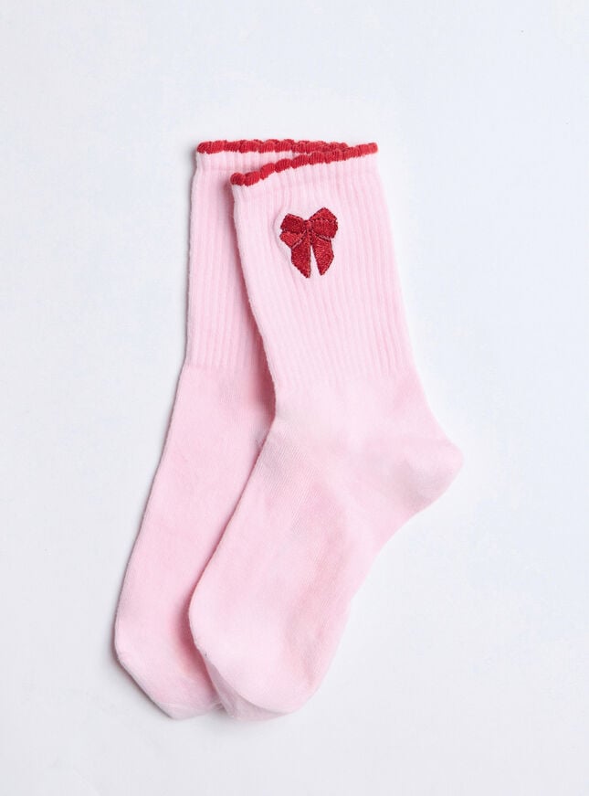 Boux Avenue Bow Embroidered Cotton Ankle Socks - Pink Mix