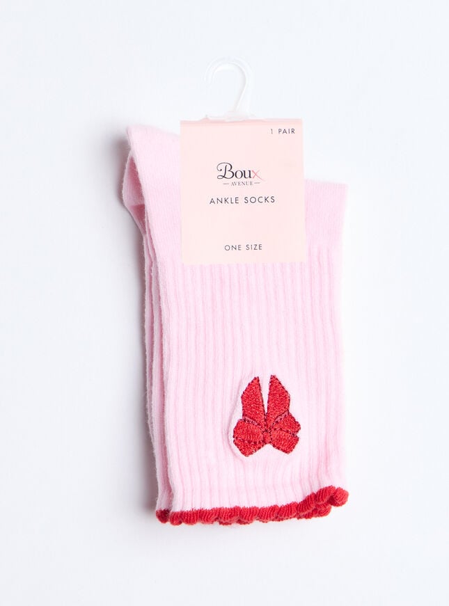 Boux Avenue Bow Embroidered Cotton Ankle Socks - Pink Mix
