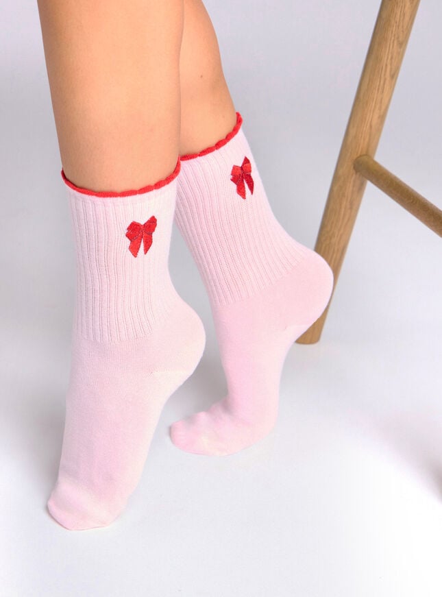 boux avenue Bow embroidered cotton ankle socks - Pink Mix