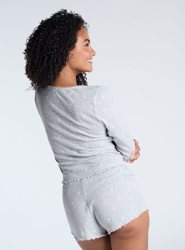 Boux Avenue Bow Pointelle Cotton Short Pyjama Set - Grey Marl Mix