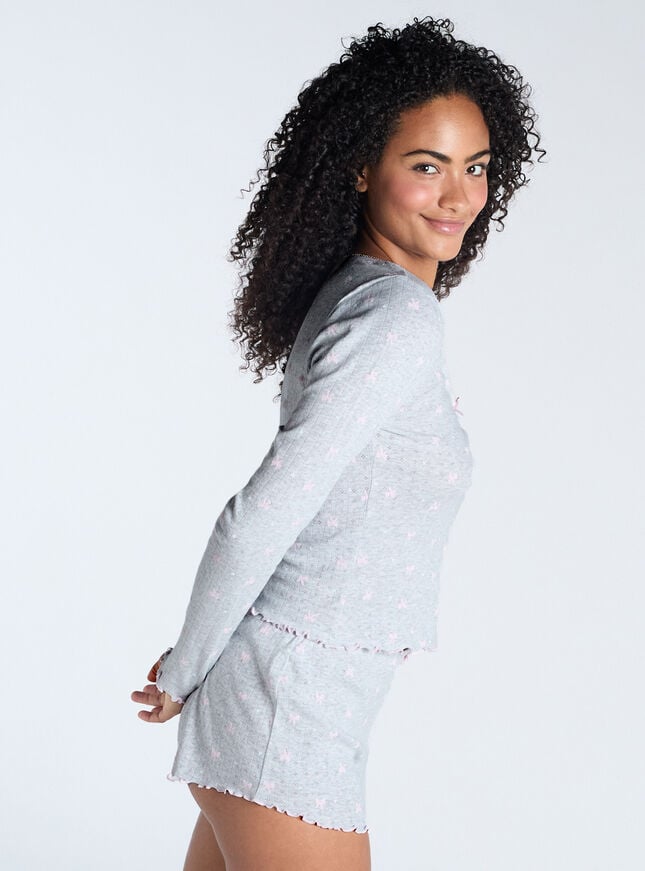 Boux Avenue Bow Pointelle Cotton Short Pyjama Set - Grey Marl Mix