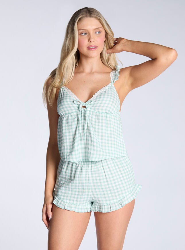 Boux Avenue Check Crinkle Cotton Short Pyjama Set - Green Mix