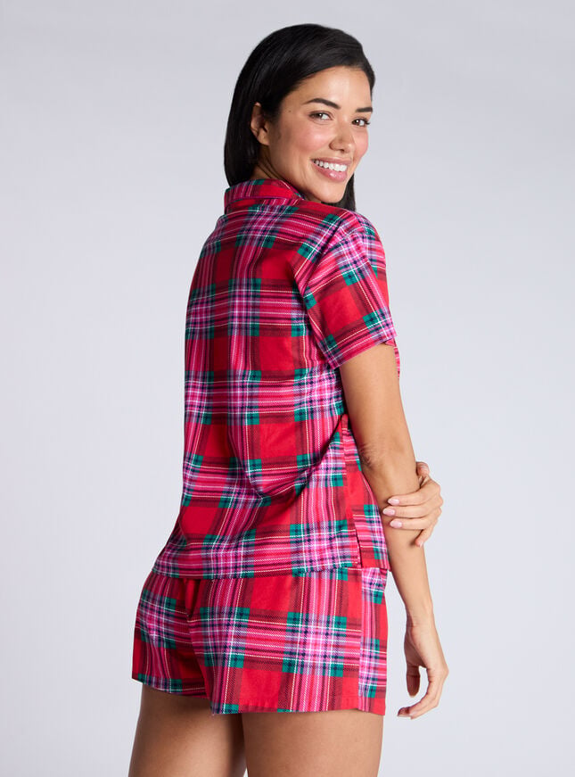 Boux Avenue Check Fleece Short Pyjamas In A Bag - Red Mix