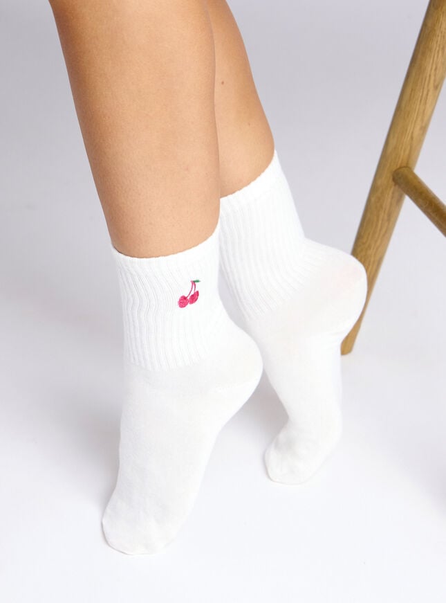 boux avenue Cherry embroidered cotton ankle socks - Ivory Mix