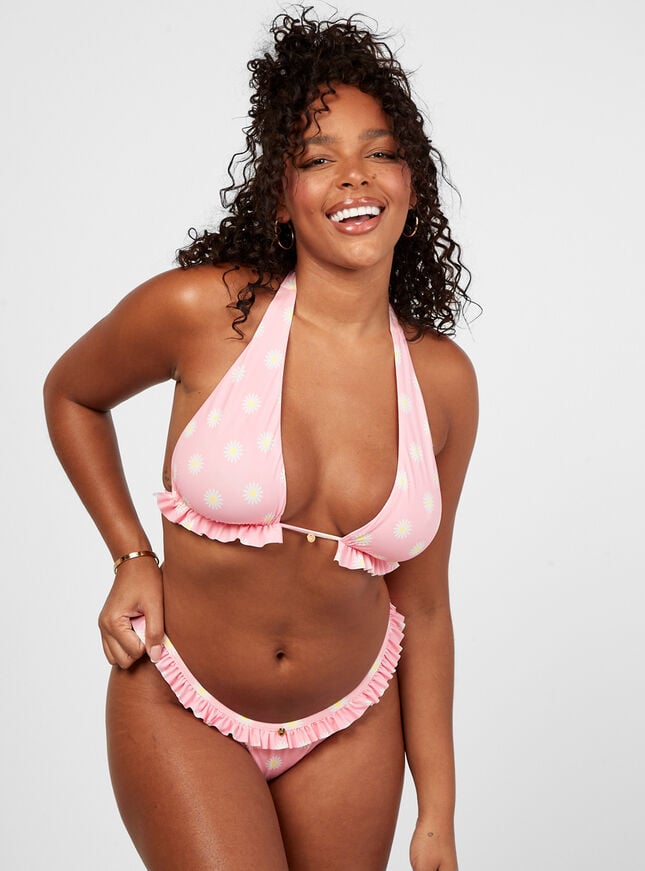 Boux Avenue Corfu Print Frill Triangle Bikini Top - Pink Mix