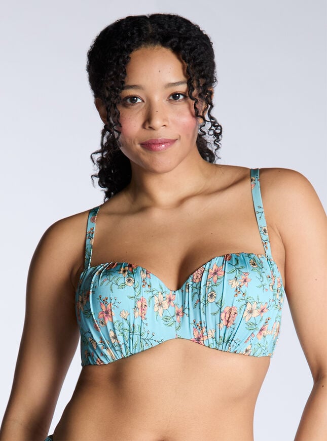 Boux Avenue Cortona Strapless Ruched Bikini Top - Green Mix