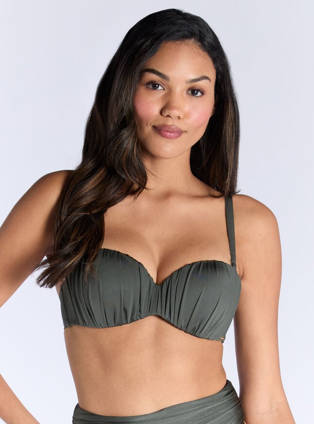 boux avenue Cortona strapless ruched bikini top - Khaki