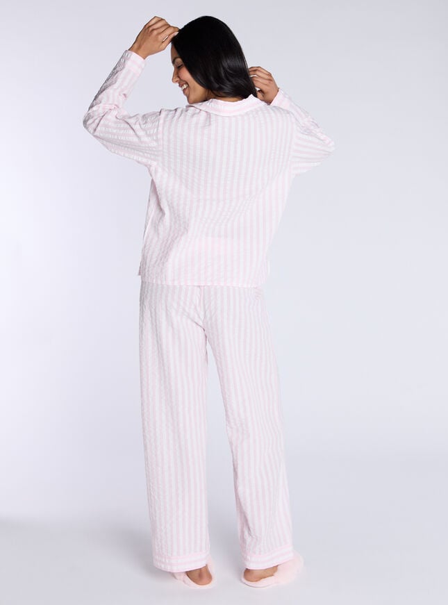 Boux Avenue Crinkle Stripe Cotton Pyjama Set - Powder Pink
