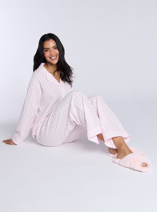 boux avenue Crinkle stripe cotton pyjama set - Powder Pink