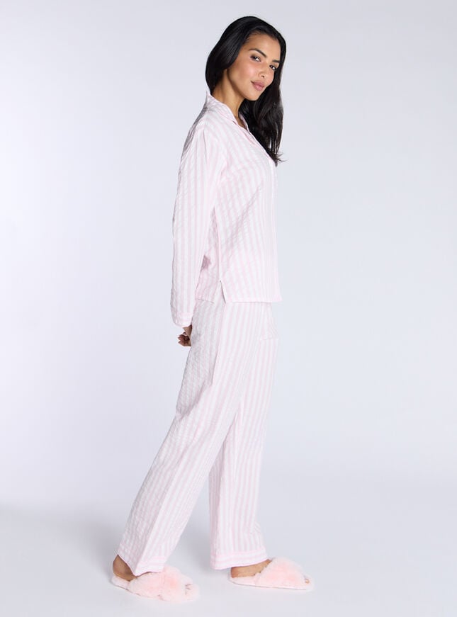 Boux Avenue Crinkle Stripe Cotton Pyjama Set - Powder Pink
