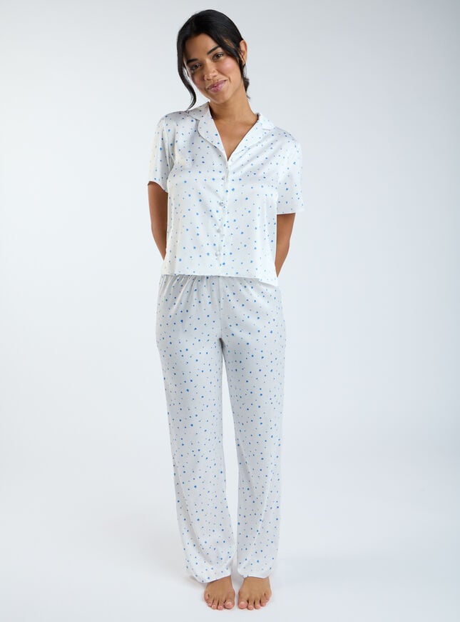 Boux Avenue Ditsy Floral Satin Pyjama Top - Ivory Mix