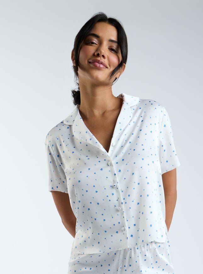 boux avenue Ditsy floral satin pyjama top - Ivory Mix