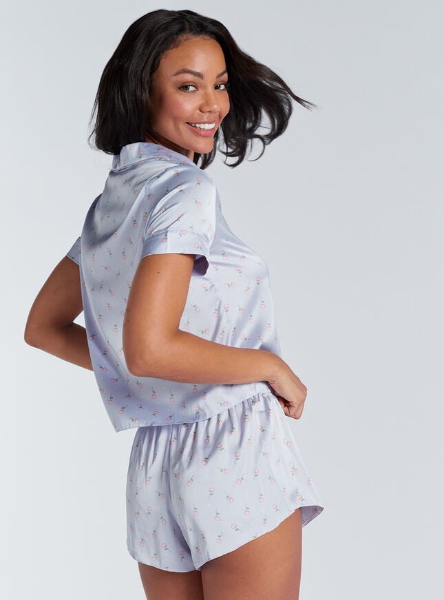 Boux Avenue Ditsy Floral Satin Short Pyjama Set - Blue Mix
