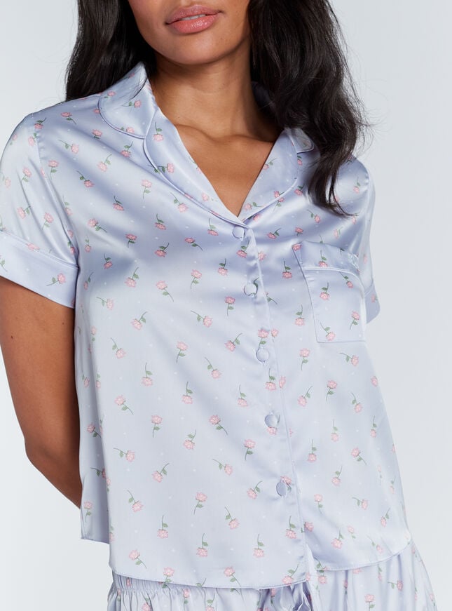 Boux Avenue Ditsy Floral Satin Short Pyjama Set - Blue Mix