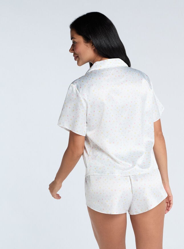 Boux Avenue Ditsy Floral Satin Short Pyjama Set - Ivory Mix