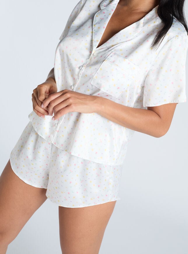 Boux Avenue Ditsy Floral Satin Short Pyjama Set - Ivory Mix