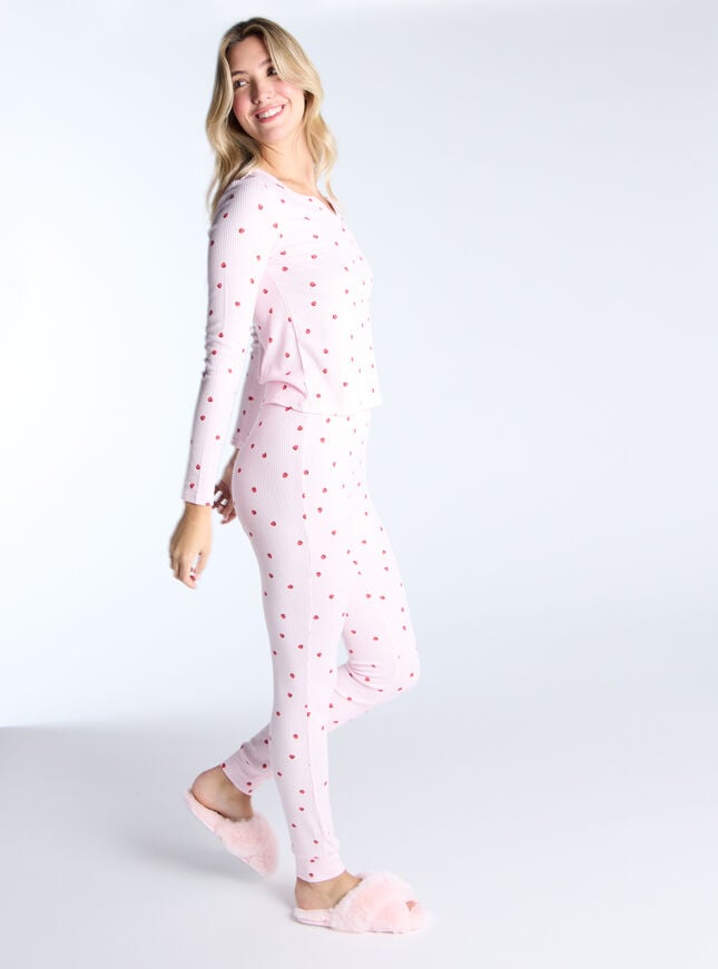 Boux Avenue Ditsy Strawberry Ribbed Pyjama Set - Pink Mix