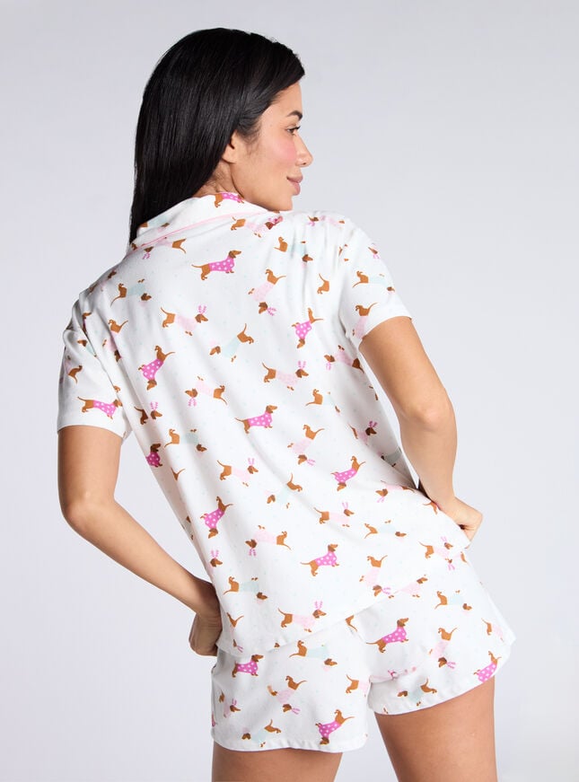 Boux Avenue Dog Fleece Short Pyjamas In A Bag - Ivory Mix