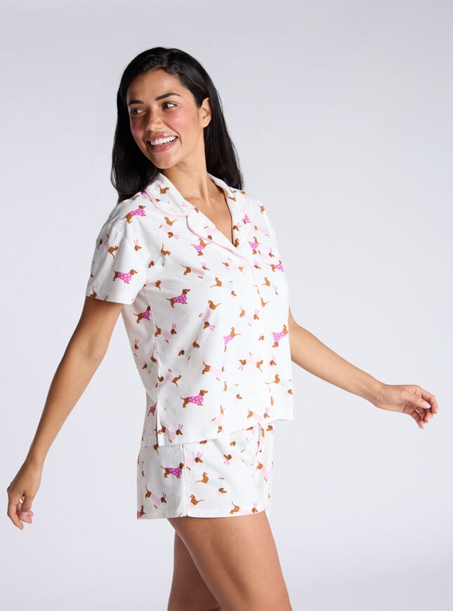 Boux Avenue Dog Fleece Short Pyjamas In A Bag - Ivory Mix