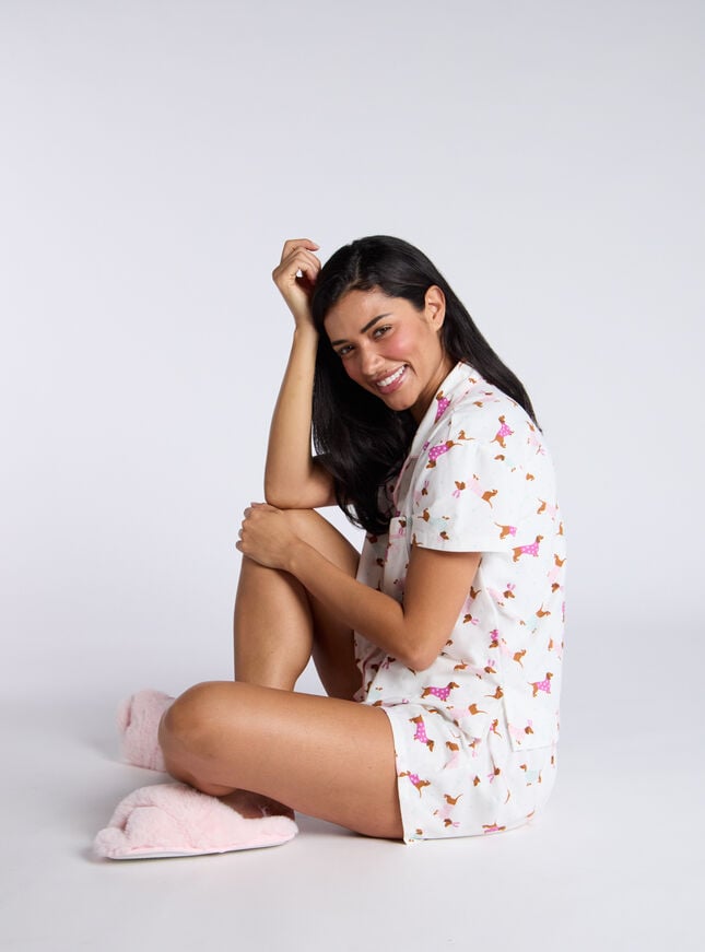 Boux Avenue Dog Fleece Short Pyjamas In A Bag - Ivory Mix