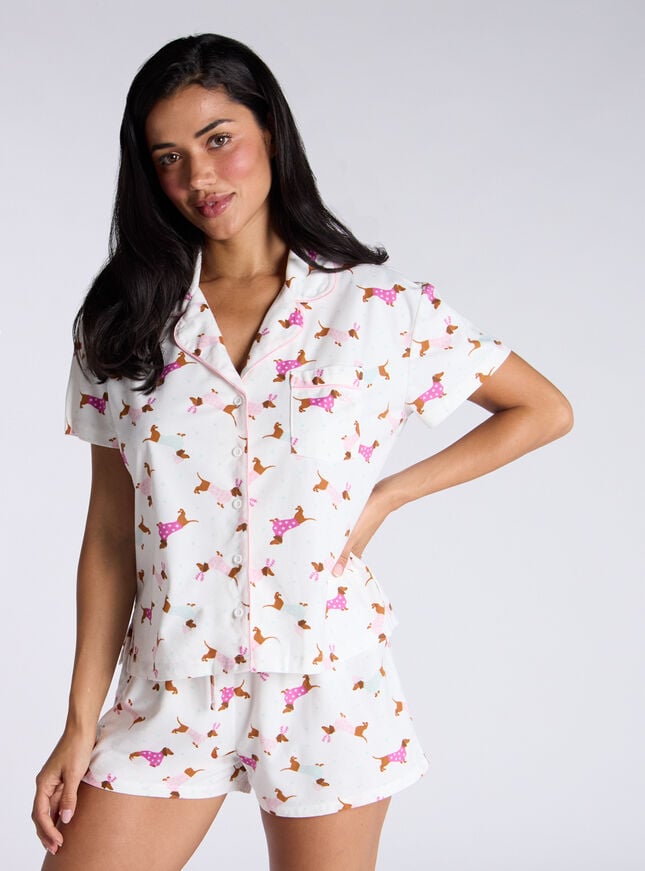 boux avenue Dog fleece short pyjamas in a bag - Ivory Mix