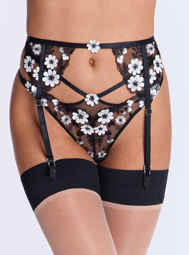 boux avenue Eladie embroidered suspender belt - Black & White