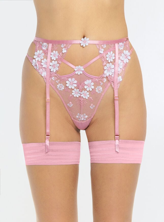 boux avenue Eladie embroidered suspender belt - Dusky Pink