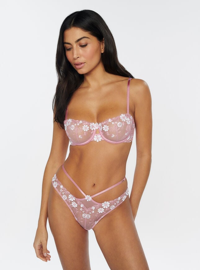 Boux Avenue Eladie Sheer Embroidered Balconette Bra - Dusky Pink