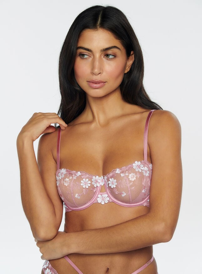 boux avenue Eladie sheer embroidered balconette bra - Dusky Pink