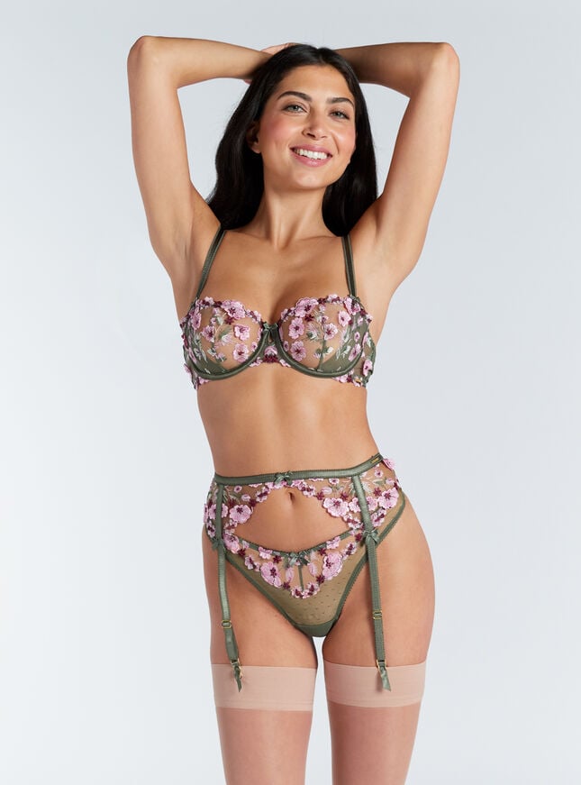 Boux Avenue Evelyn Embroidered Suspender Belt - Khaki