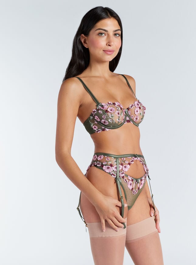 Boux Avenue Evelyn Embroidered Suspender Belt - Khaki