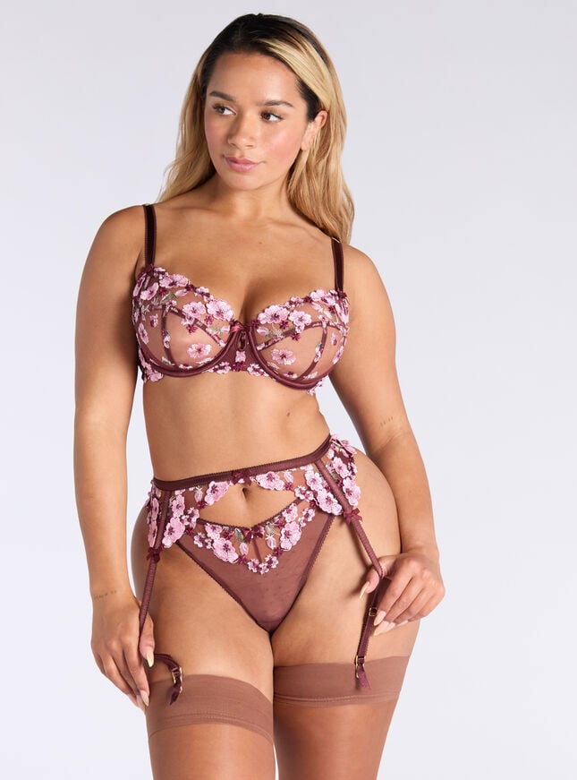 Boux Avenue Evelyn Embroidered Suspender Belt - Oxblood