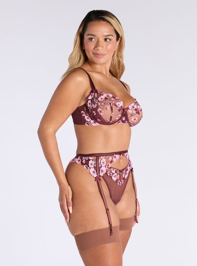 Boux Avenue Evelyn Embroidered Suspender Belt - Oxblood