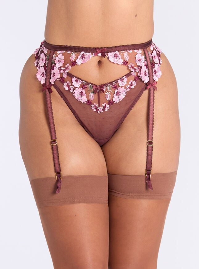 boux avenue Evelyn embroidered suspender belt - Oxblood