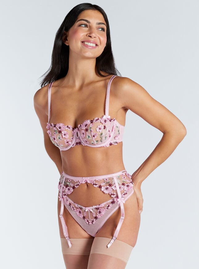 Boux Avenue Evelyn Embroidered Suspender Belt - Pink Mix