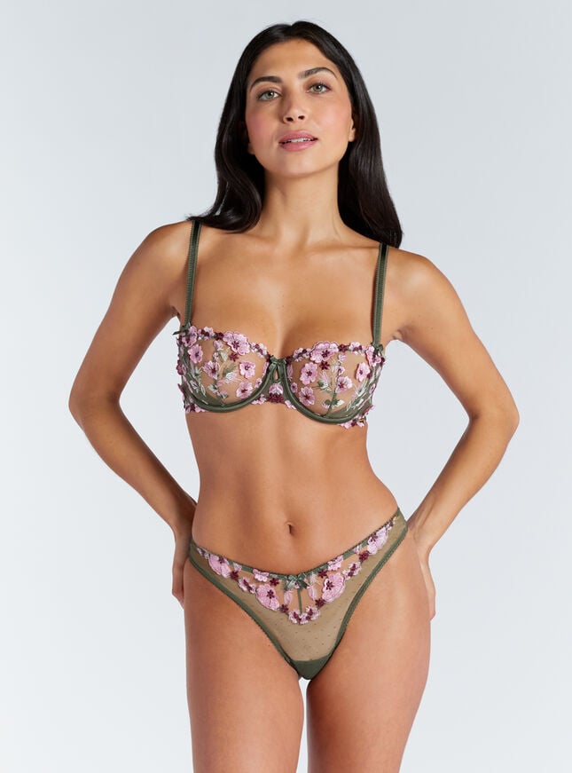 Boux Avenue Evelyn Sheer Embroidered Balconette Bra - Khaki