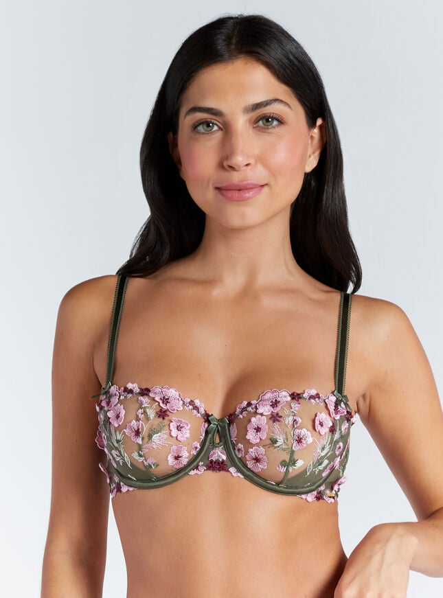 boux avenue Evelyn sheer embroidered balconette bra - Khaki