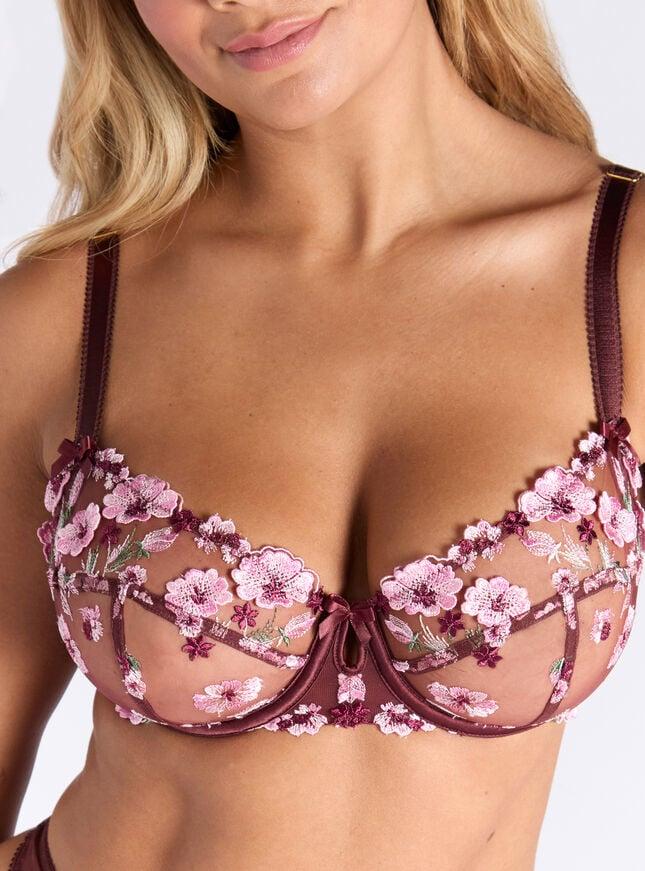 Boux Avenue Evelyn Sheer Embroidered Balconette Bra - Oxblood