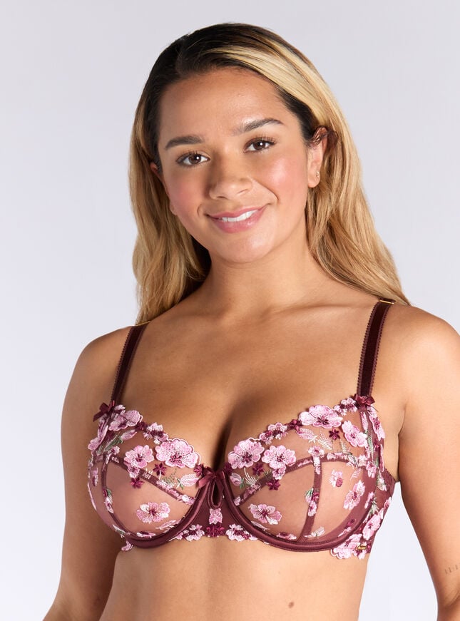 boux avenue Evelyn sheer embroidered balconette bra - Oxblood