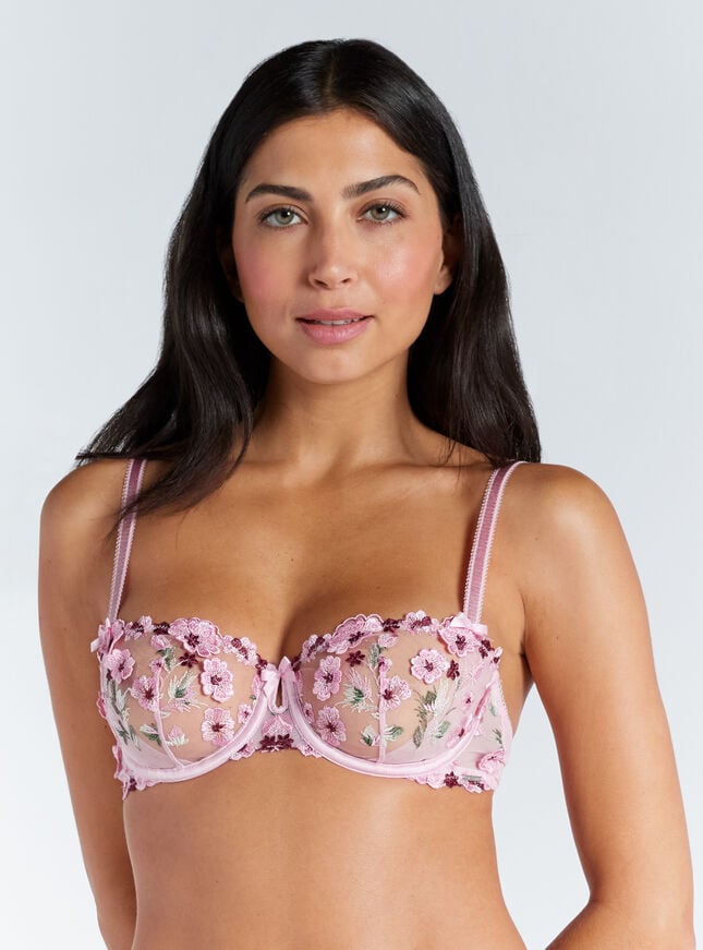 Boux Avenue Evelyn Sheer Embroidered Balconette Bra - Pink Mix