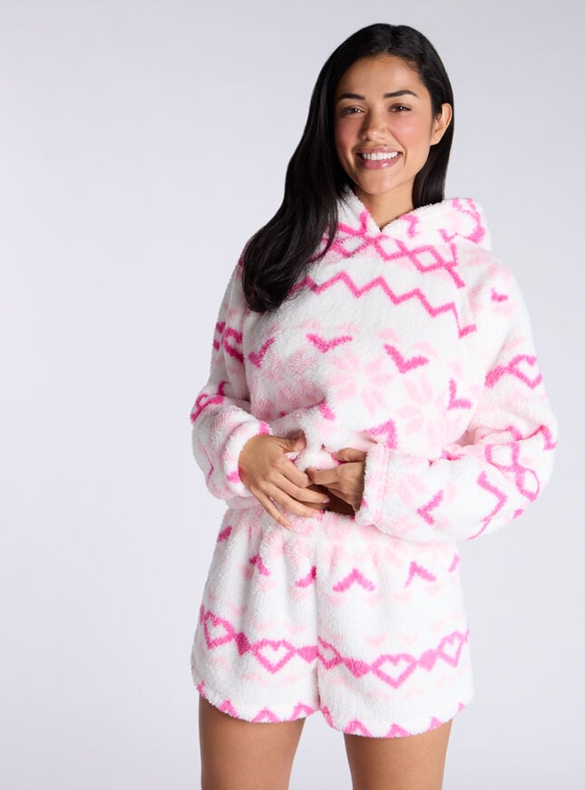 Boux Avenue Fairisle Heart Borg Short Lounge Set - Ivory Mix