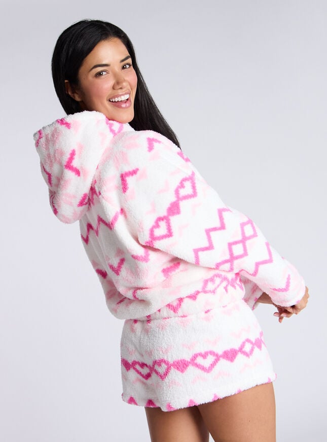 boux avenue Fairisle heart borg short lounge set - Ivory Mix