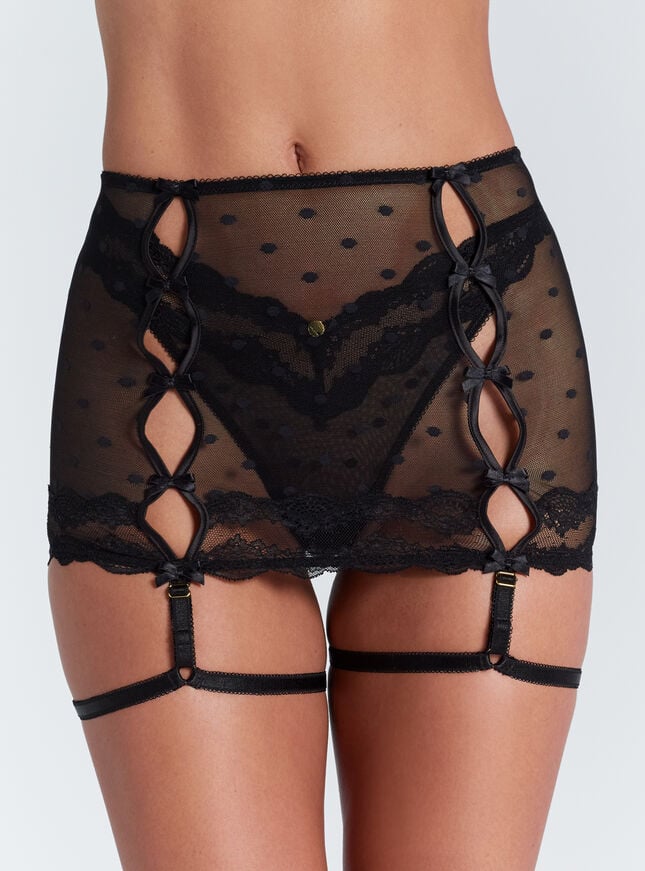 boux avenue Faye spot mesh skirt suspender belt - Black