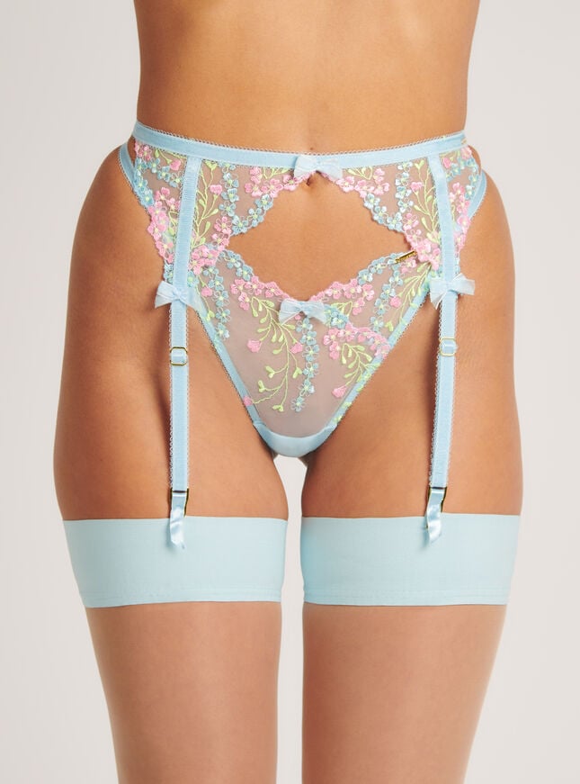 boux avenue Flora embroidered suspender belt - Blue Mix