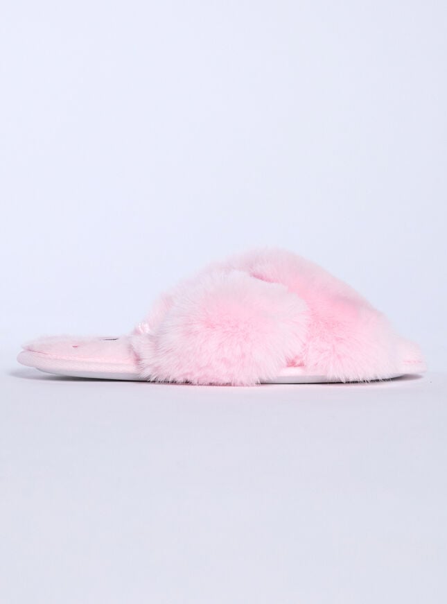 Boux Avenue Floral Embroidered Cross Band Slider Slippers - Candy Pink