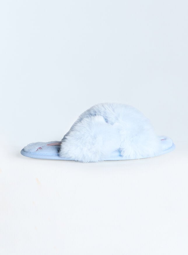 Boux Avenue Floral Embroidered Cross Band Slider Slippers - Powder Blue