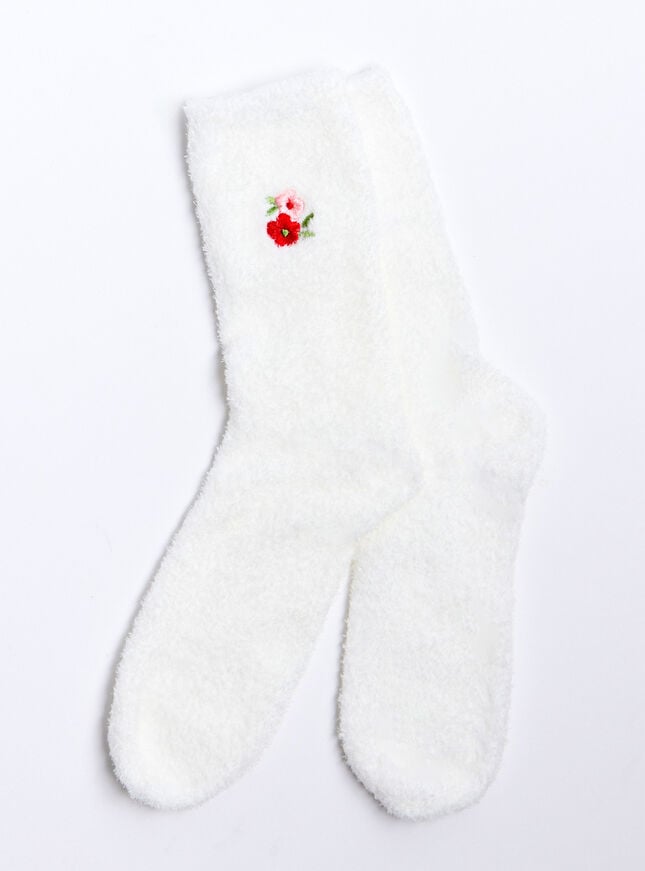 Boux Avenue Floral Embroidered Fluffy Ankle Socks - Ivory Mix
