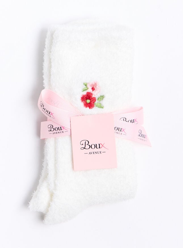Boux Avenue Floral Embroidered Fluffy Ankle Socks - Ivory Mix