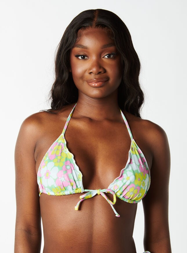 Boux Avenue Flores Retro Floral Triangle Bikini Top - Green Mix
