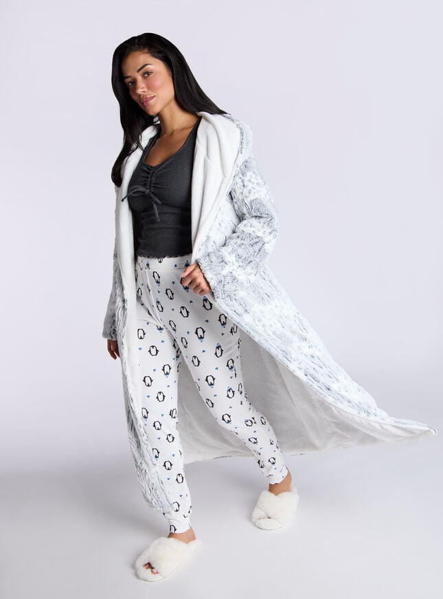 Boux Avenue Fluffy Animal Long Dressing Gown - Grey Mix
